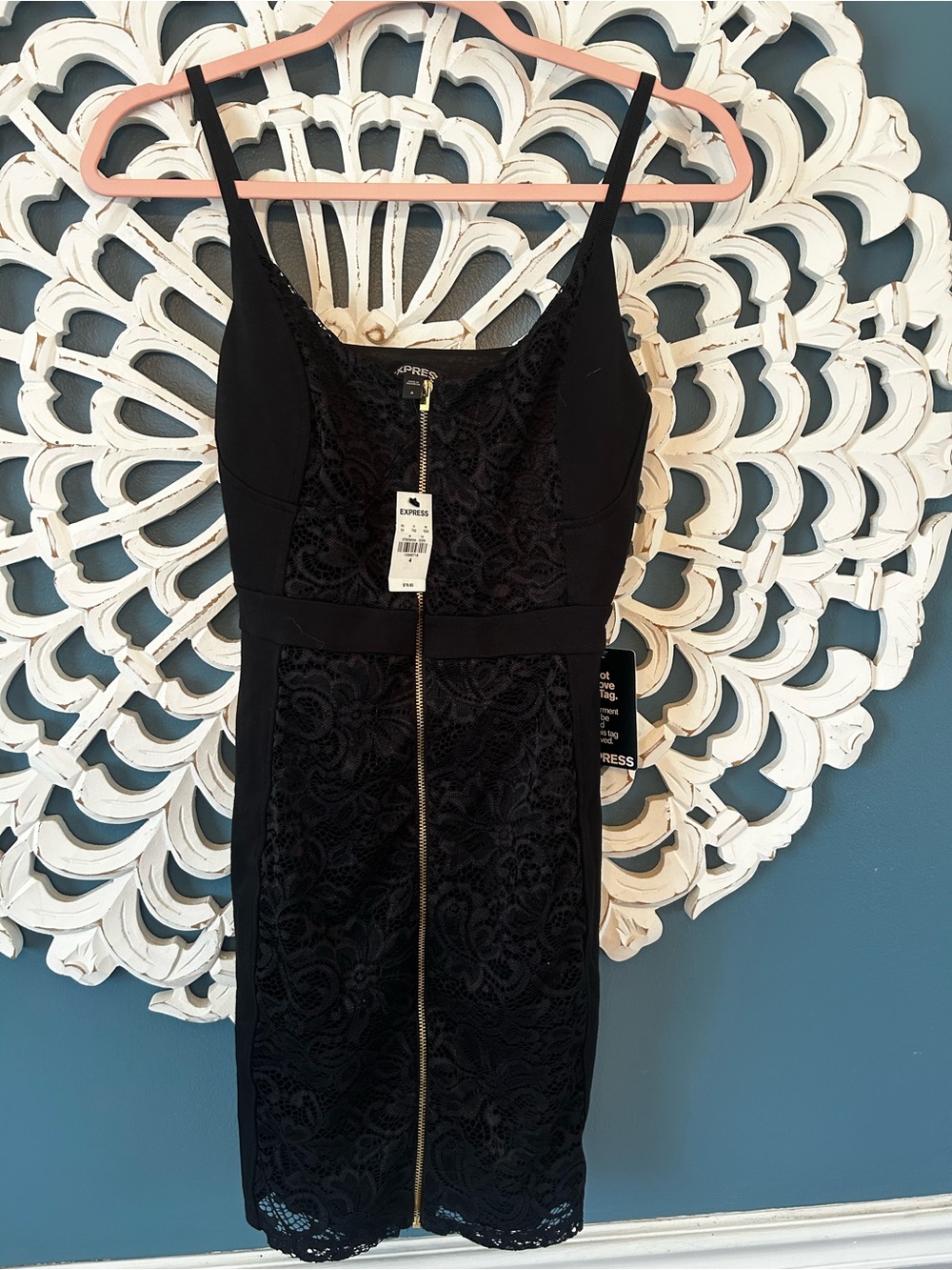 NWT Express Black Lace Zip-Front Bodycon Dress